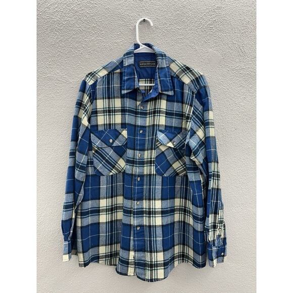 David Taylor Mens Shirt Size Large Blue Plaid Flannel Long Sleeve Button Up - Picture 1 of 14